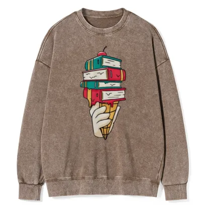 Pagewings Book Ice Cream Unisex Washed Sweatshirt