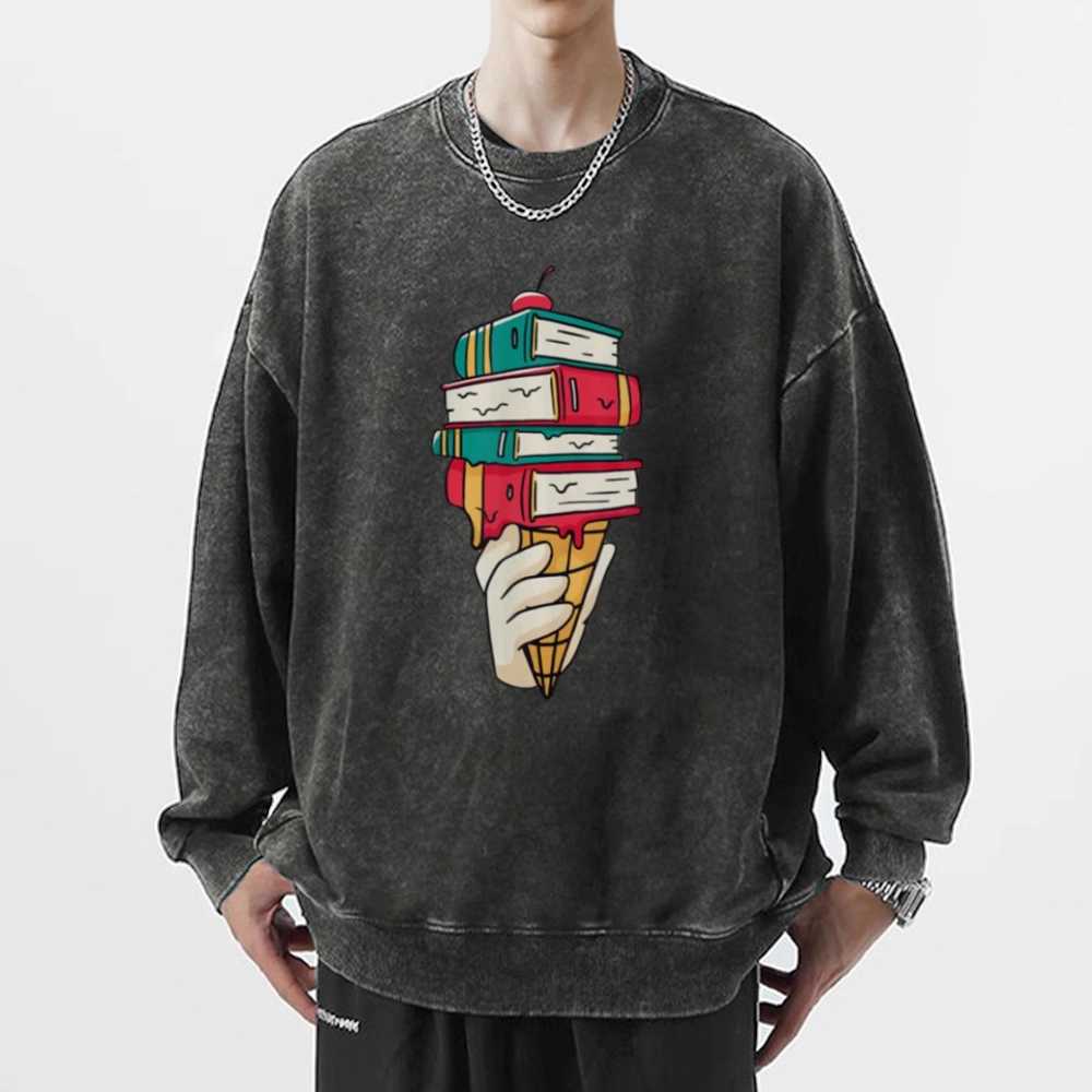 Pagewings Book Ice Cream Unisex Washed Sweatshirt