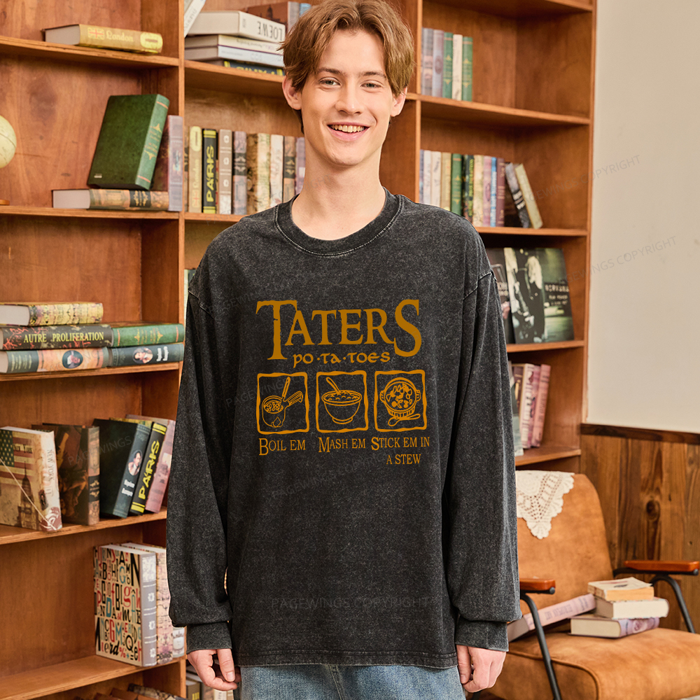 Pagewings Taters PoTaToes Unisex Washed Long Sleeve T-shirt