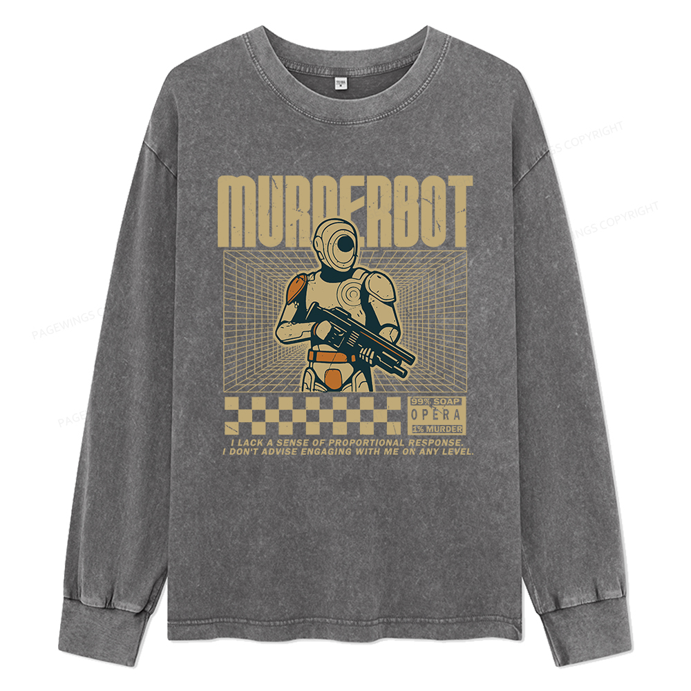 Pagewings Sci-Fiction Robot Hobby Unisex Washed Long Sleeve T-shirt