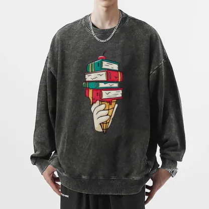 Pagewings Book Ice Cream Unisex Washed Sweatshirt