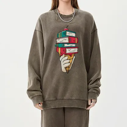 Pagewings Book Ice Cream Unisex Washed Sweatshirt