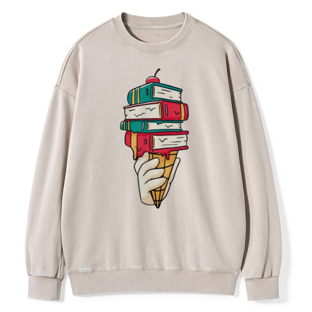 Pagewings Book Ice Cream Unisex Washed Sweatshirt
