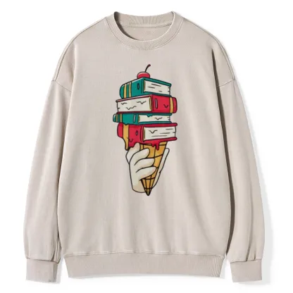 Pagewings Book Ice Cream Unisex Washed Sweatshirt