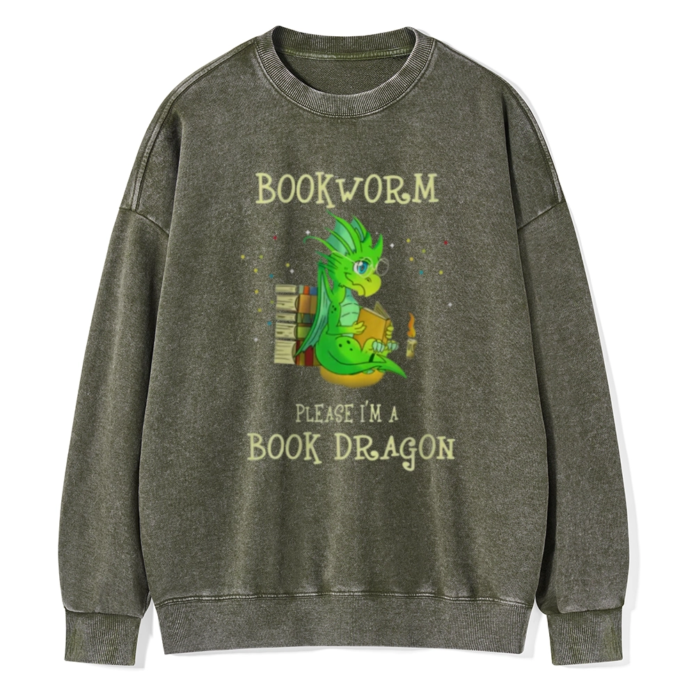 Pagewings Bookworm Please I'm A Book Dragon Unisex Washed Sweatshirt