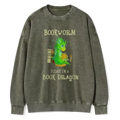 Pagewings Bookworm Please I'm A Book Dragon Unisex Washed Sweatshirt