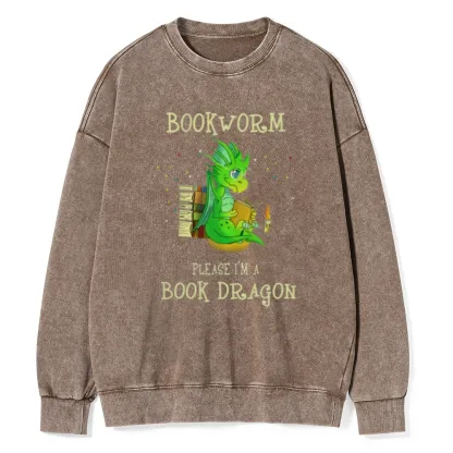 Pagewings Bookworm Please I'm A Book Dragon Unisex Washed Sweatshirt