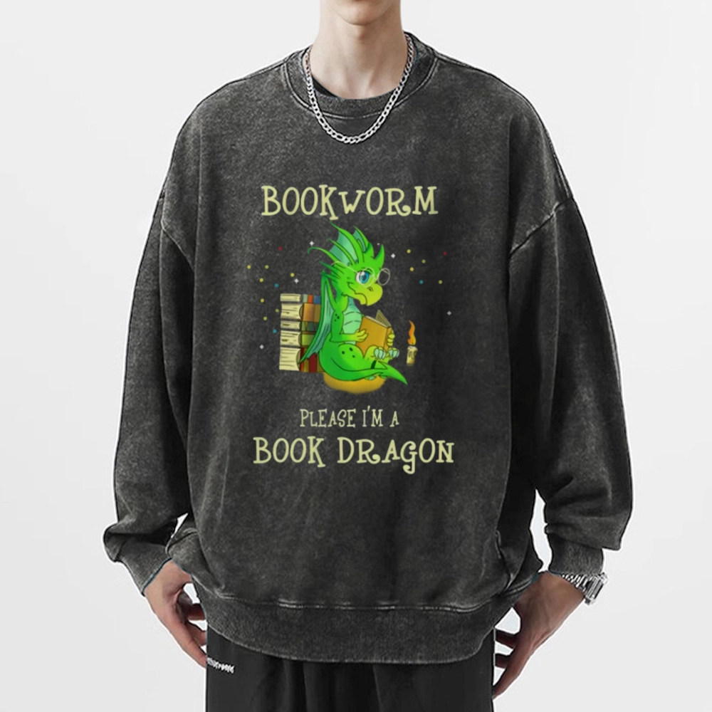 Pagewings Bookworm Please I'm A Book Dragon Unisex Washed Sweatshirt