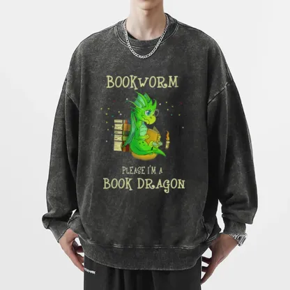 Pagewings Bookworm Please I'm A Book Dragon Unisex Washed Sweatshirt