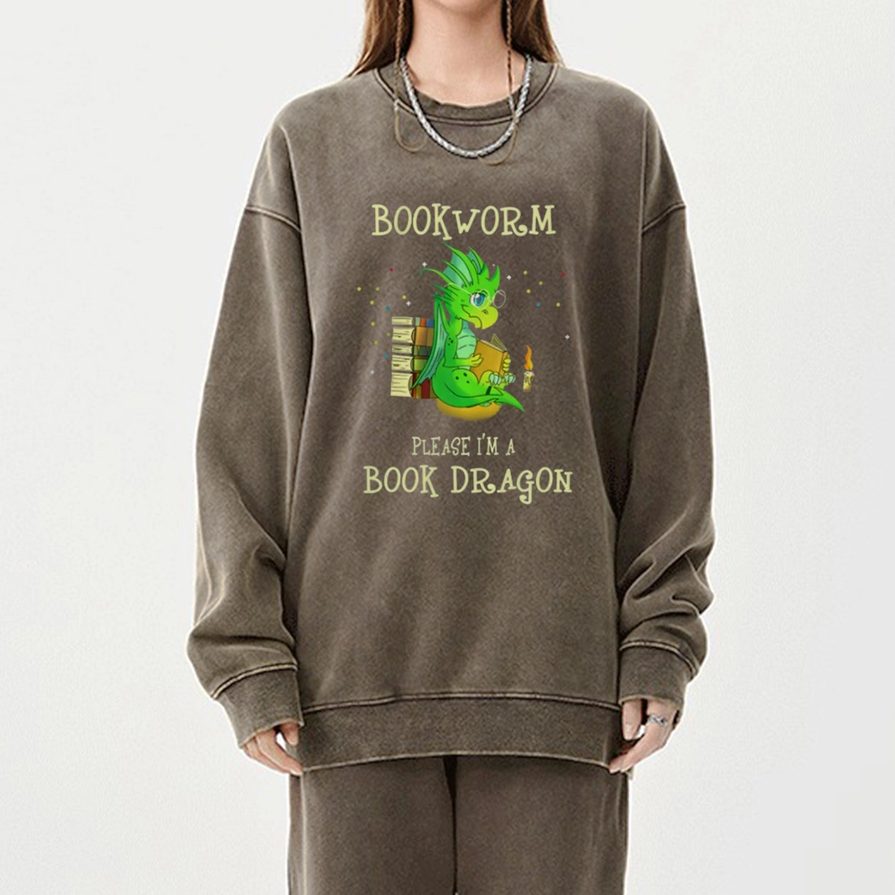 Pagewings Bookworm Please I'm A Book Dragon Unisex Washed Sweatshirt