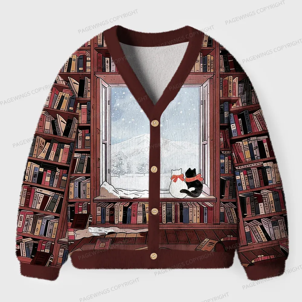 Pagewings Winter Cat Unisex Ugly Cardigan Sweaters