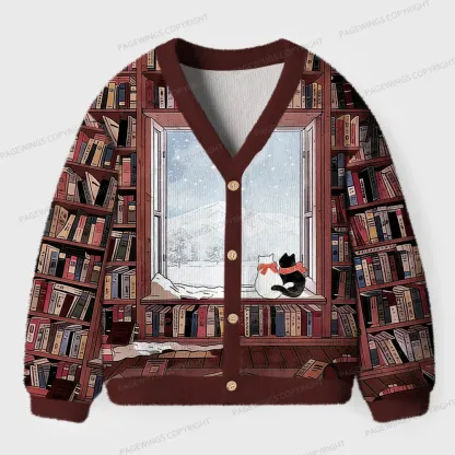 Pagewings Winter Cat Unisex Ugly Cardigan Sweaters