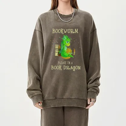 Pagewings Bookworm Please I'm A Book Dragon Unisex Washed Sweatshirt