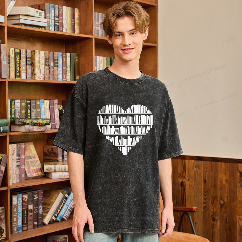 Pagewings Book Lover Valentine's Day Unisex Washed T-shirt