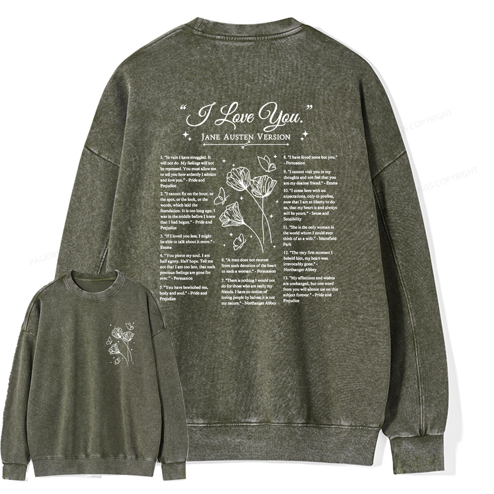 Pagewings I Love You in Book Quotes Unisex Washed Sweatshirt