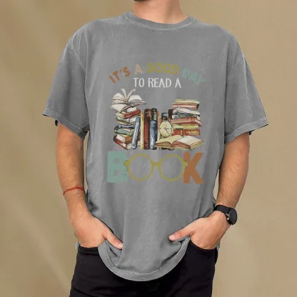 Pagewings It’s a Good Day to Read a Book Unisex Washed T-shirt