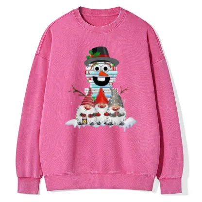 Pagewings Snowman Book Christmas Stack Gnome Librarian Book Unisex Washed Sweatshirt