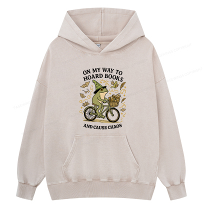 Pagewings On My Way To Hoard Books And Cause Chaos Unisex Washed Hoodie
