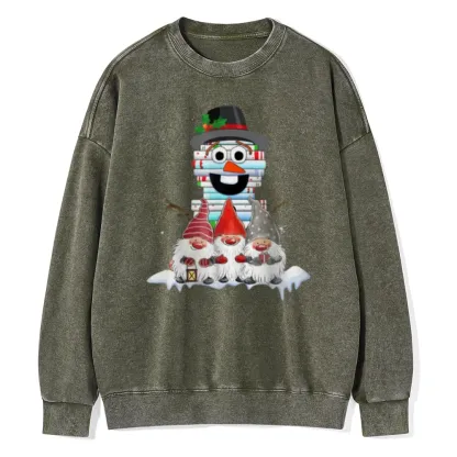 Pagewings Snowman Book Christmas Stack Gnome Librarian Book Unisex Washed Sweatshirt