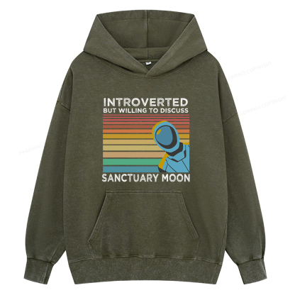 Pagewings Introverted But Willing to Discuss Sanctuary Moon Unisex Washed Hoodie