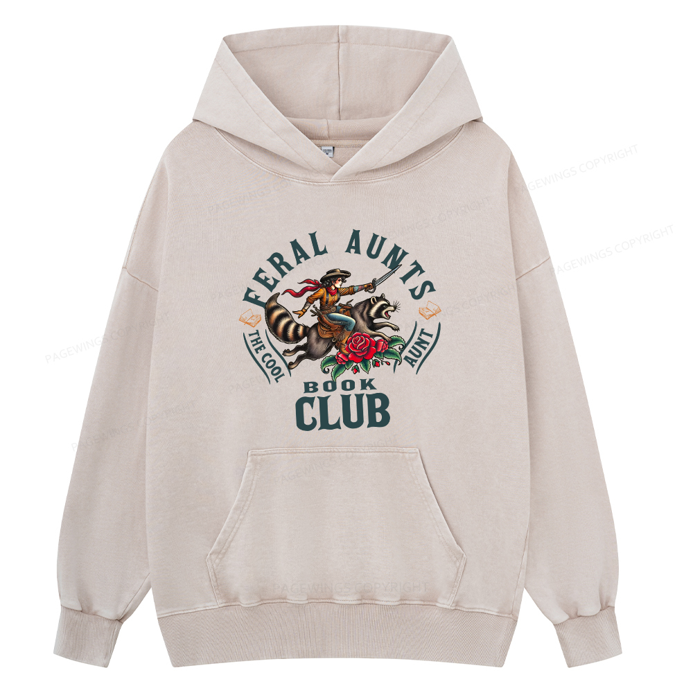 Pagewings Feral Aunt Social Book Club Unisex Washed Hoodie