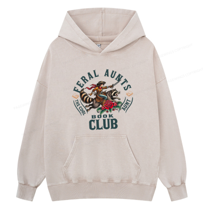 Pagewings Feral Aunt Social Book Club Unisex Washed Hoodie