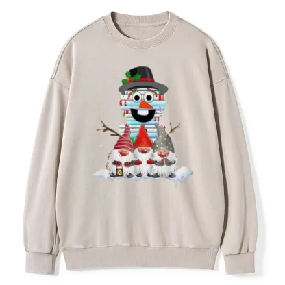 Pagewings Snowman Book Christmas Stack Gnome Librarian Book Unisex Washed Sweatshirt