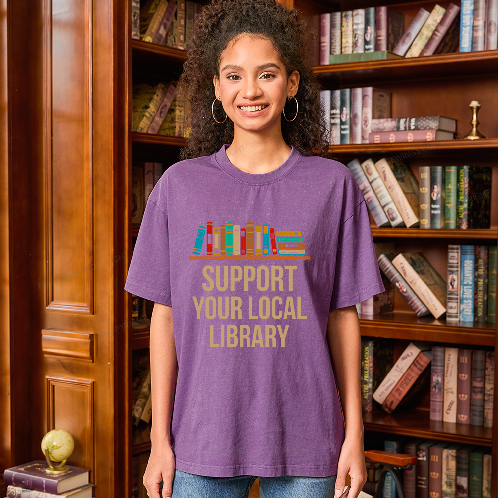 Pagewings Support Your Local Library Unisex Washed T-shirt