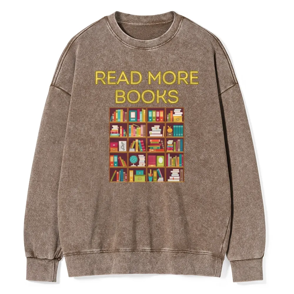 Pagewings Read More Books Bookshelves Unisex Washed Sweatshirt