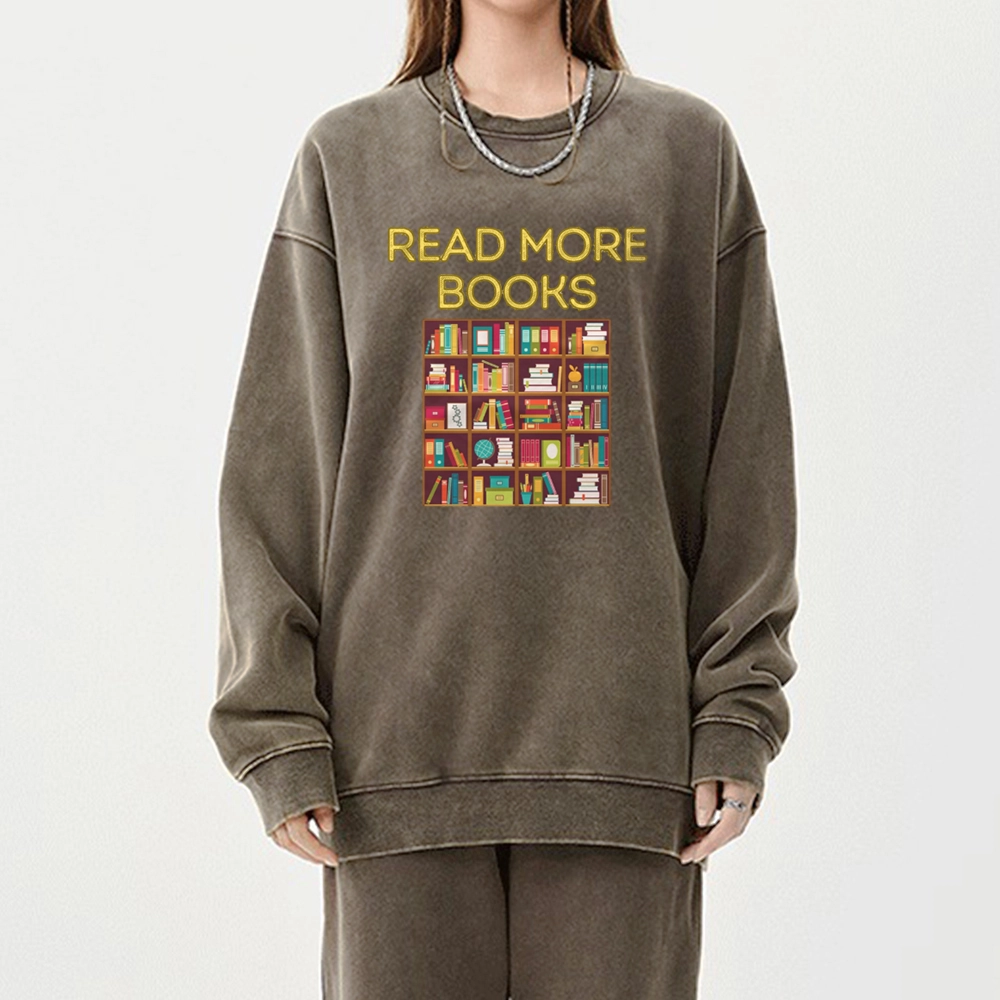 Pagewings Read More Books Bookshelves Unisex Washed Sweatshirt
