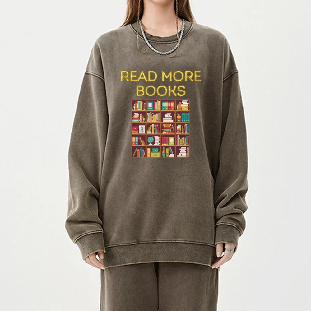 Pagewings Read More Books Bookshelves Unisex Washed Sweatshirt