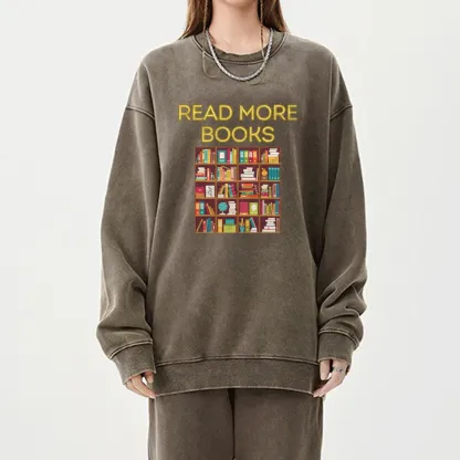 Pagewings Read More Books Bookshelves Unisex Washed Sweatshirt