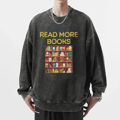 Pagewings Read More Books Bookshelves Unisex Washed Sweatshirt