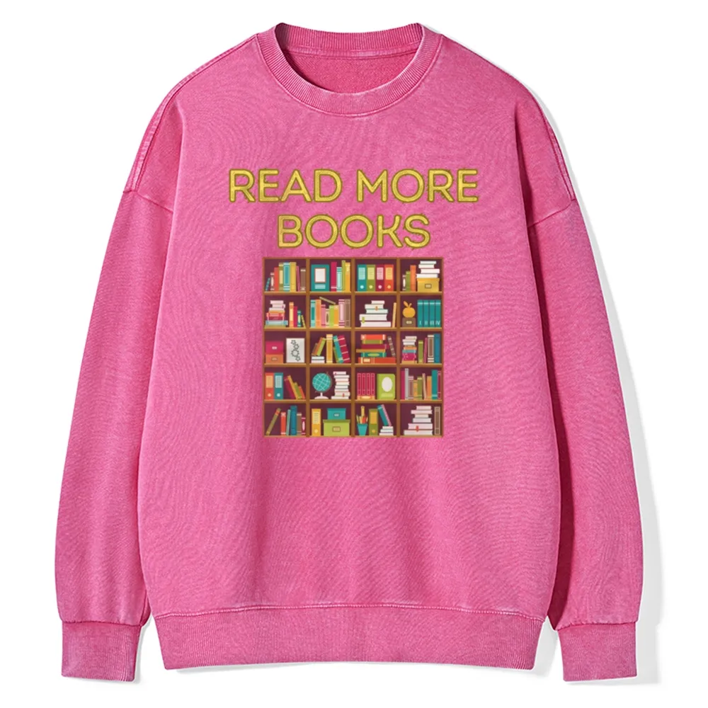 Pagewings Read More Books Bookshelves Unisex Washed Sweatshirt