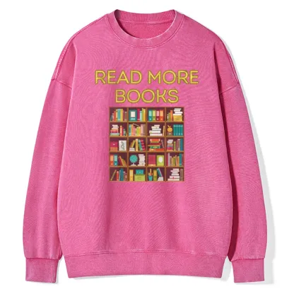 Pagewings Read More Books Bookshelves Unisex Washed Sweatshirt
