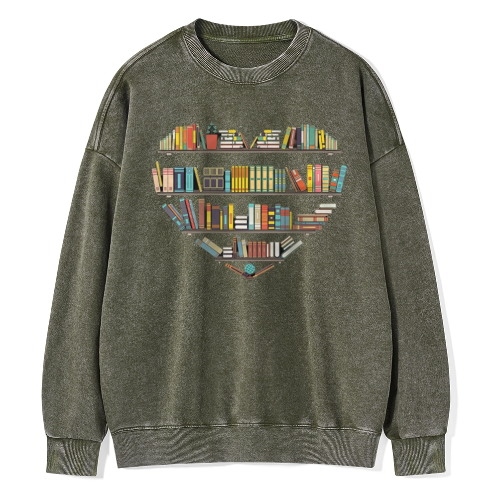 Pagewings Heart Bookshelves Unisex Washed Sweatshirt