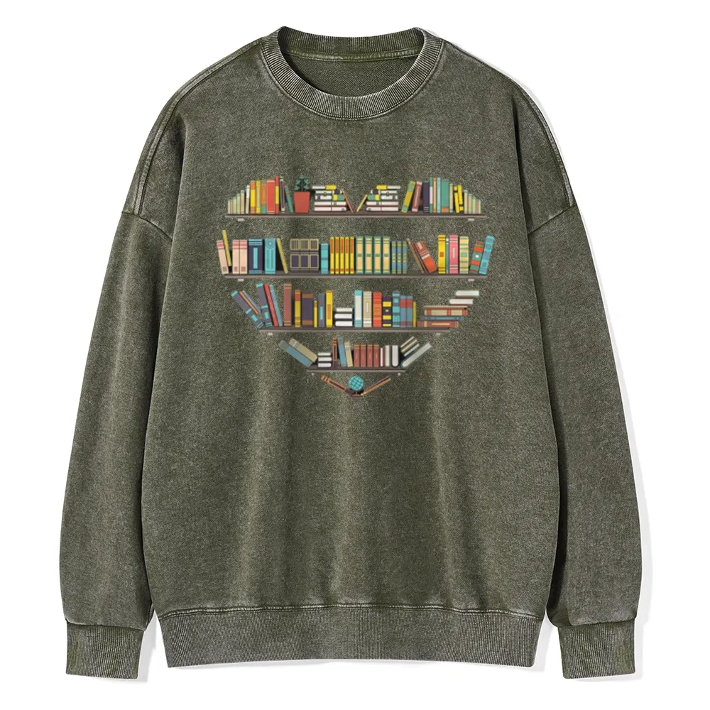 Pagewings Heart Bookshelves Unisex Washed Sweatshirt