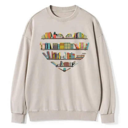 Pagewings Heart Bookshelves Unisex Washed Sweatshirt
