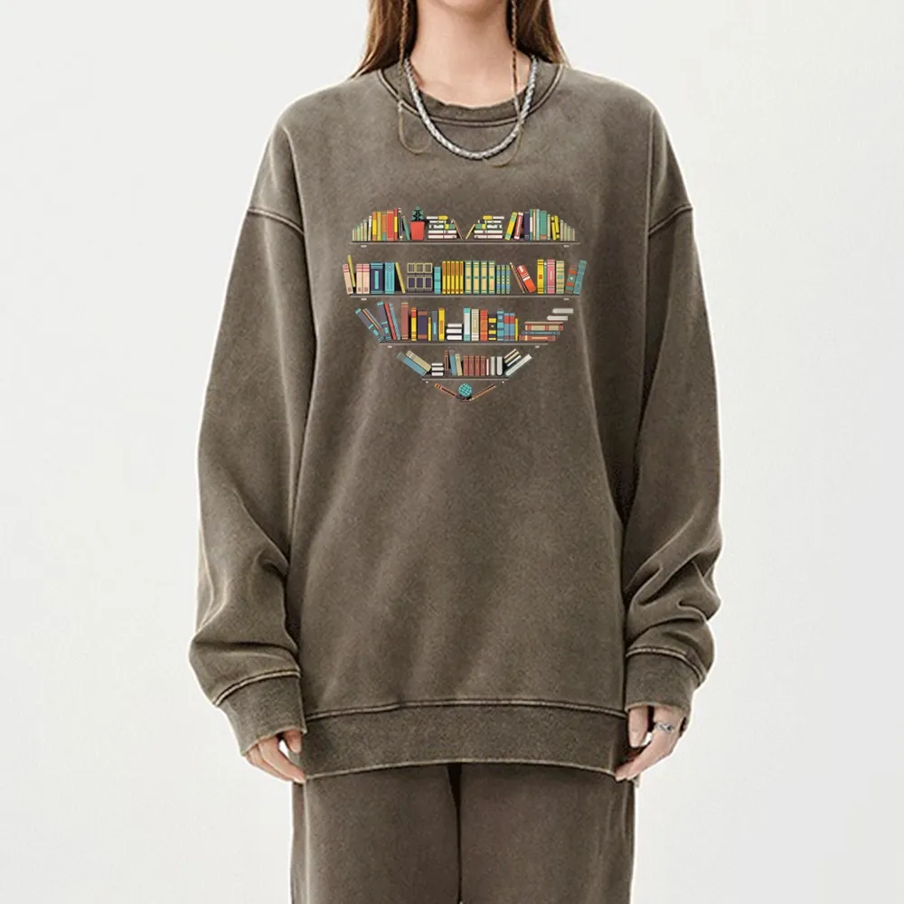 Pagewings Heart Bookshelves Unisex Washed Sweatshirt