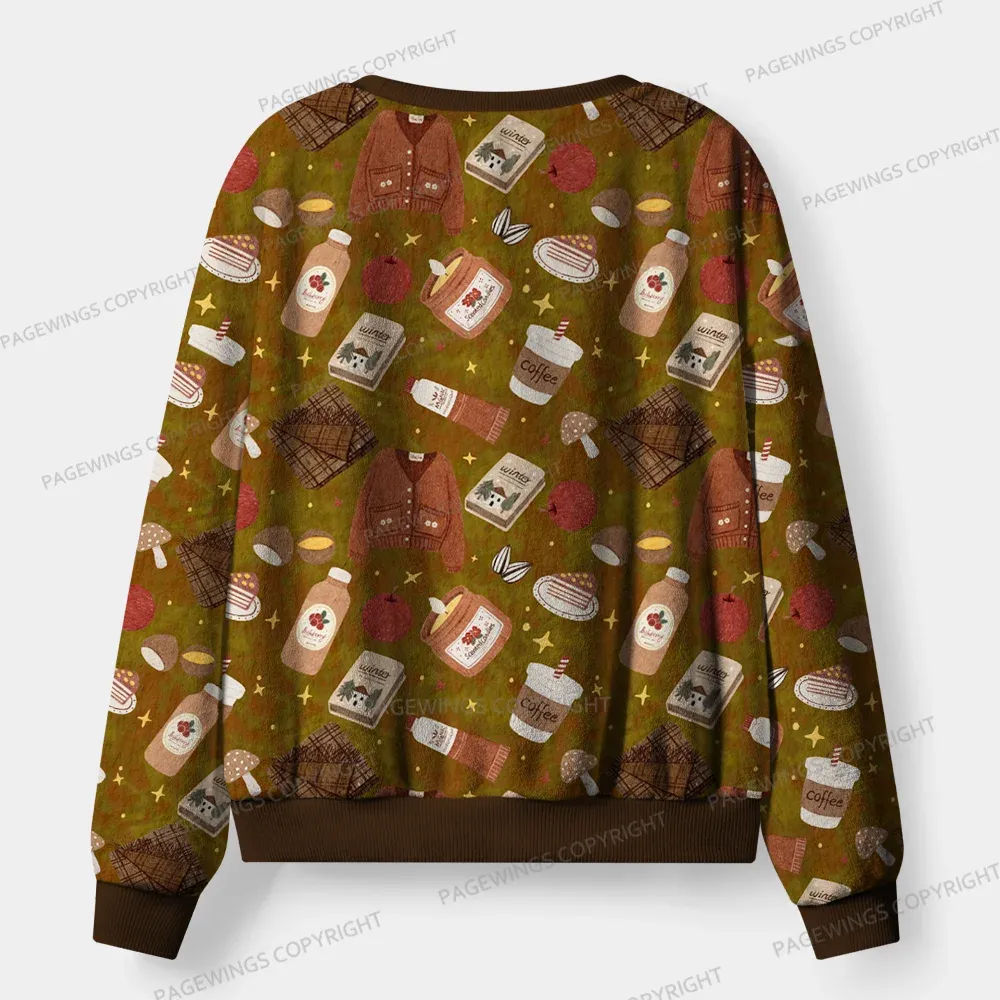 Pagewings Coffee Winter Unisex Flannel Pajama Set