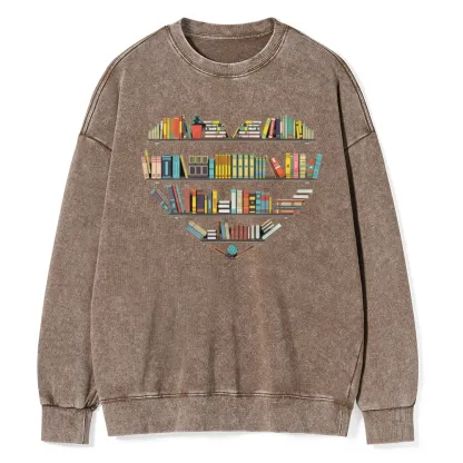 Pagewings Heart Bookshelves Unisex Washed Sweatshirt