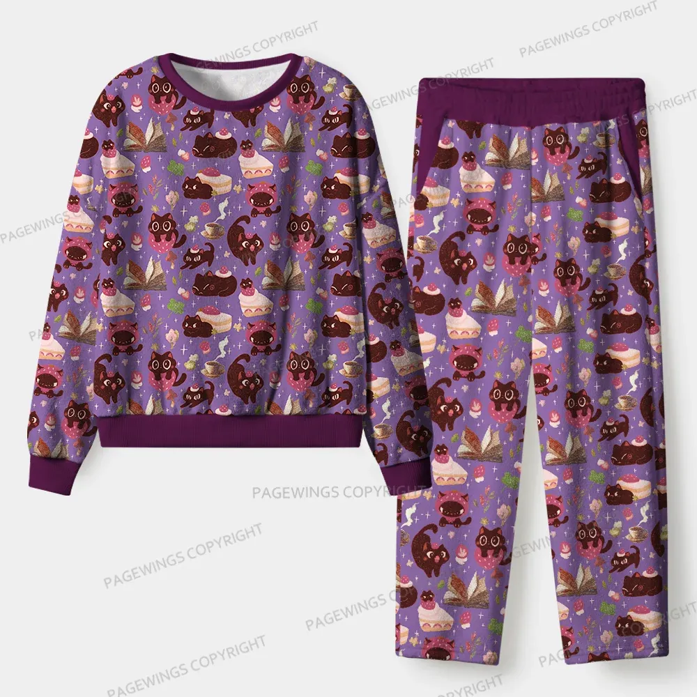 Pagewings Just A Cat Who Love Reading Unisex Flannel Pajama Set