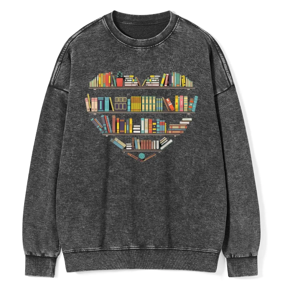 Pagewings Heart Bookshelves Unisex Washed Sweatshirt
