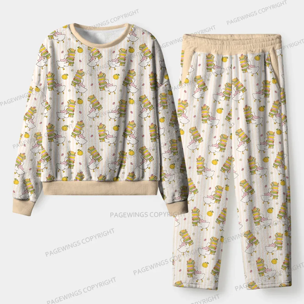 Pagewings Silly Goose Loves Reading Unisex Flannel Pajama Set