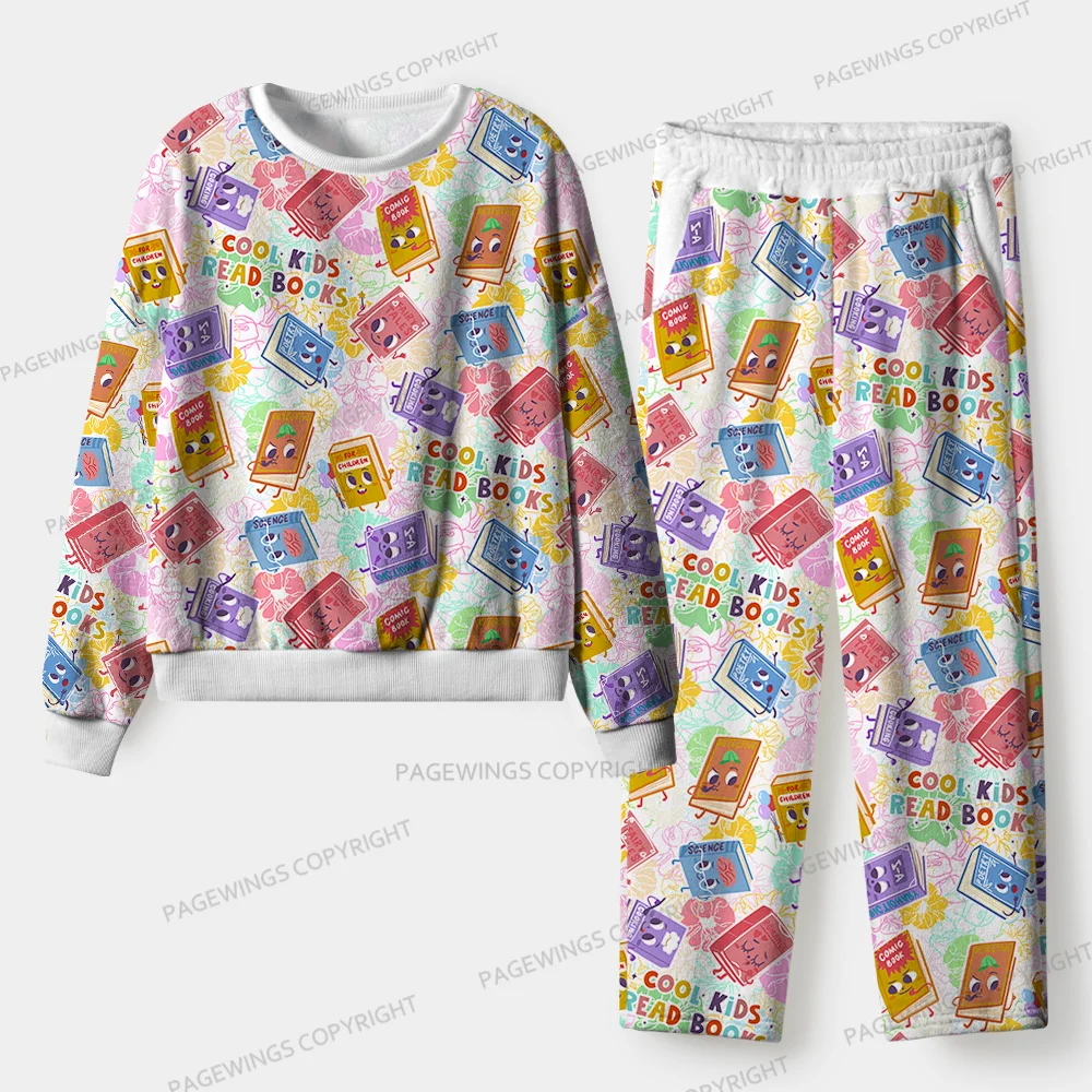 Pagewings Cool Kids Read Books Unisex Flannel Pajama Set