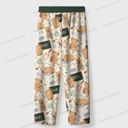 Pagewings Capybara Loves Reading Unisex Flannel Pajama Set
