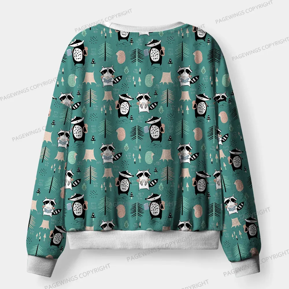 Pagewings Raccoon Loves Reading Unisex Flannel Pajama Set