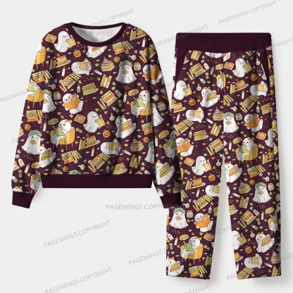 Pagewings Ghost Loves Reading Unisex Flannel Pajama Set
