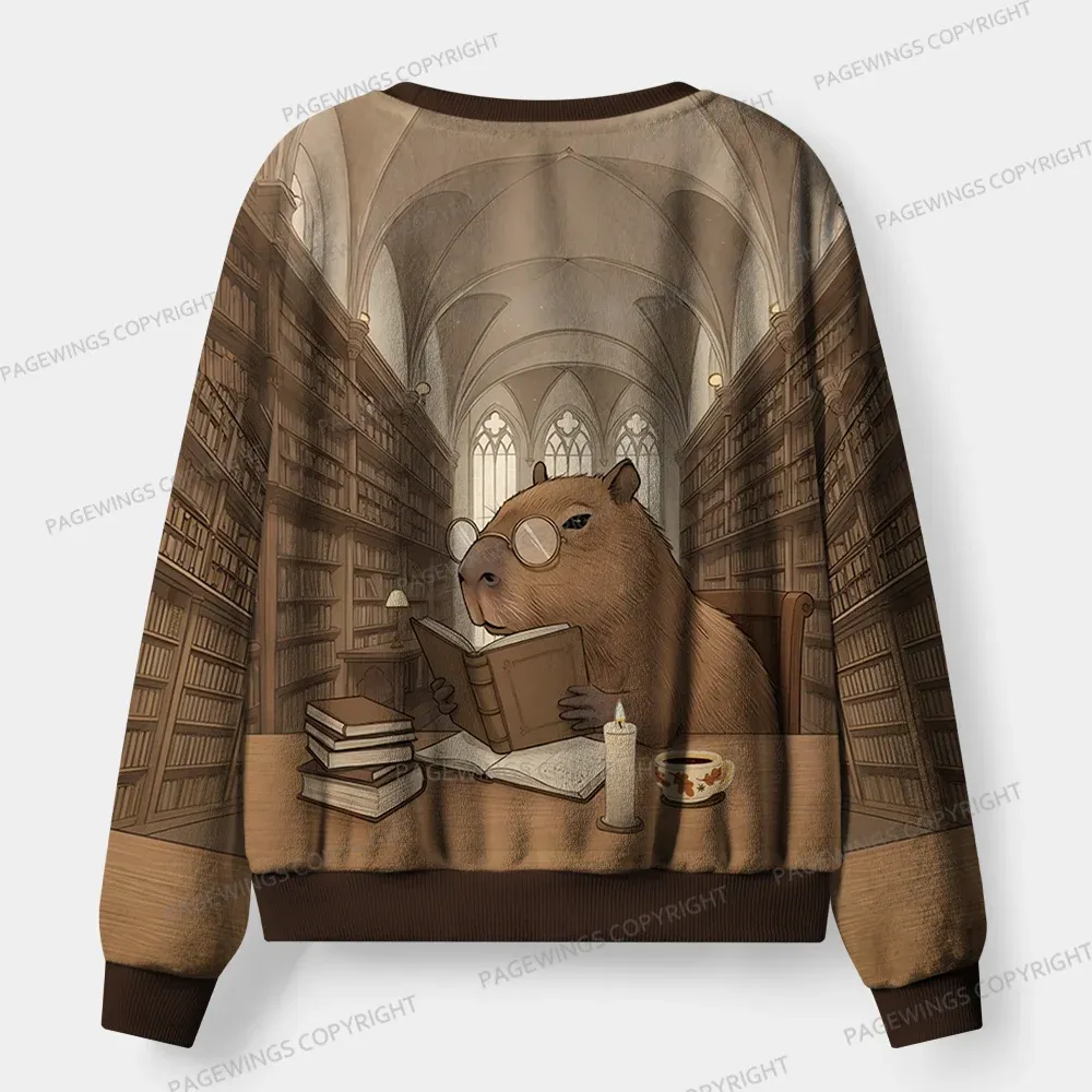 Pagewings Capybara Loves Reading Unisex Flannel Pajama Set