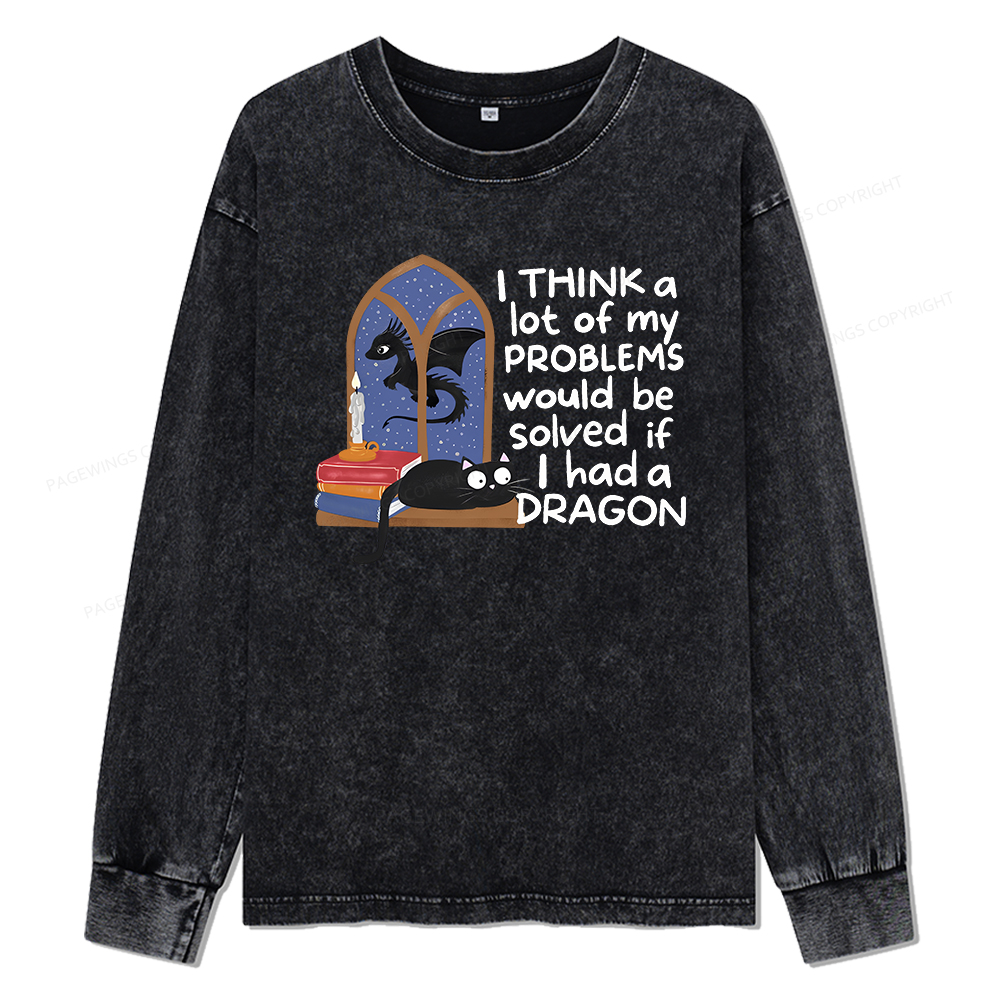 Pagewings If I Had A BookDragon Unisex Washed Long Sleeve T-shirt